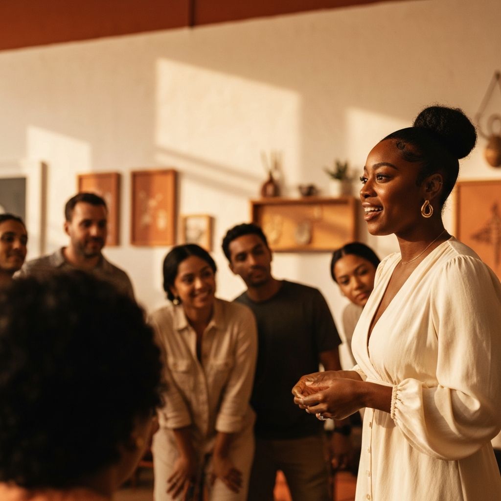 A founder presenting their brand story at an intimate gathering