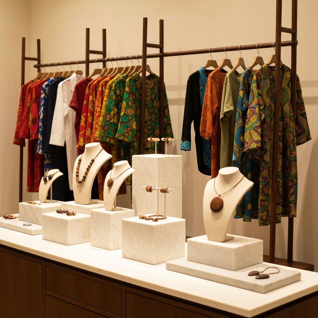 Curated brand showcase display featuring African fashion and artisan products